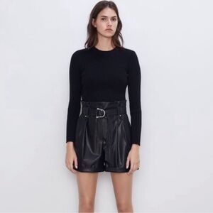 Zara High Waist Faux Leather Paper Bag Shorts Size S 3046/337